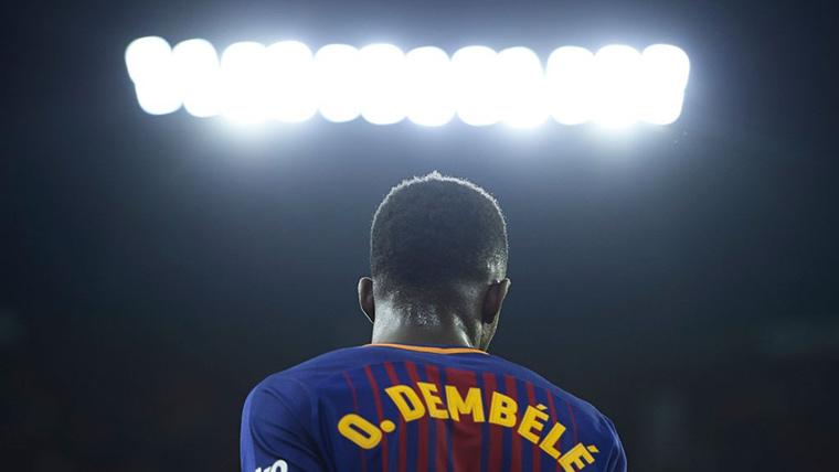 Ousmane Dembélé, during a party with the Barça in the Camp Nou