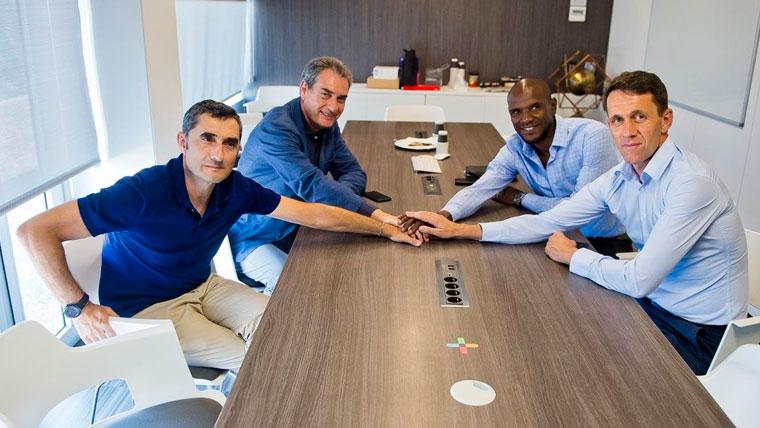 Valverde, Safe, Abidal and Plans in a meeting of the FC Barcelona | FCB