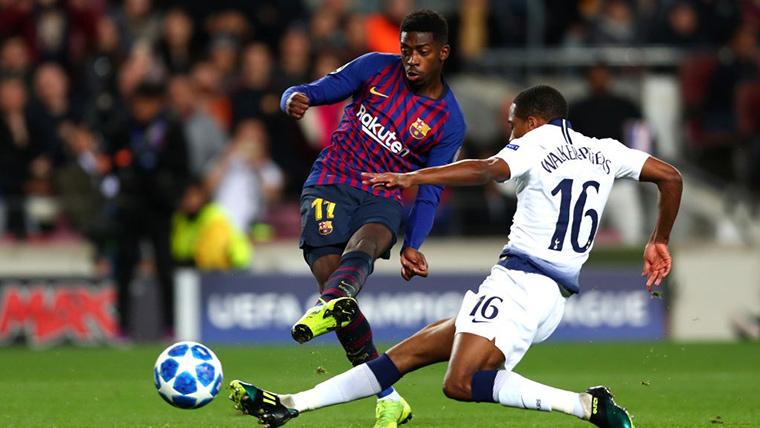 Ousmane Dembélé, marcando un gol al Tottenham en Champions