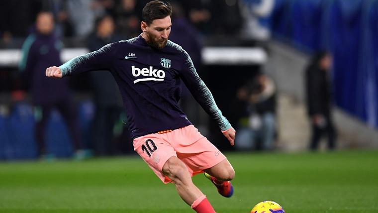 Leo Messi, durante un calentamiento con el FC Barcelona