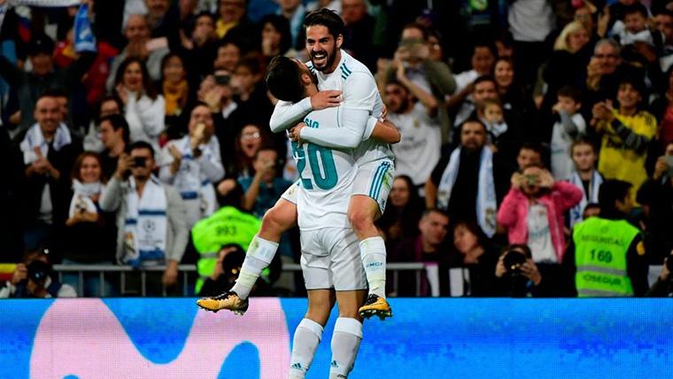 Isco Alarcón and Marco Asensio, celebrating a goal in the Real Madrid