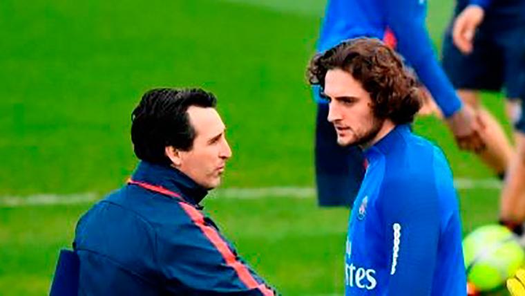 Adrien Rabiot and Unai Emery, during a training