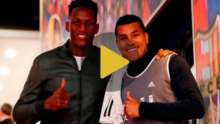Yerry Mina y Jeison Murillo, antes de un FC Barcelona-Valencia
