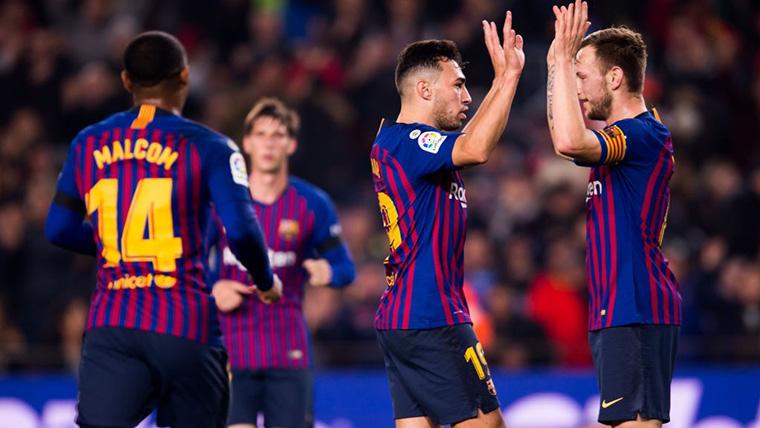 Munir The Haddadi, celebrating a marked goal with the FC Barcelona