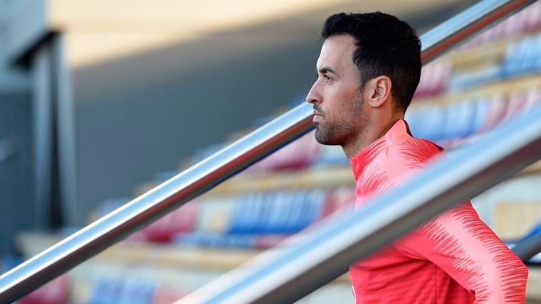 Sergio Busquets in a training of the FC Barcelona