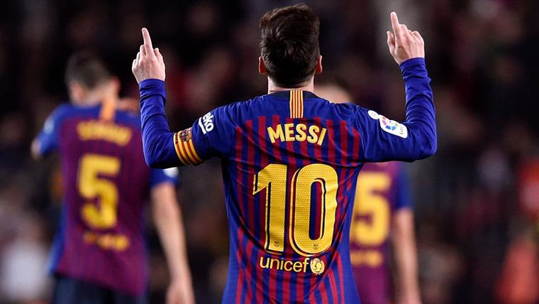 Leo Messi, celebrando un gol marcado con el Barça en el Camp Nou
