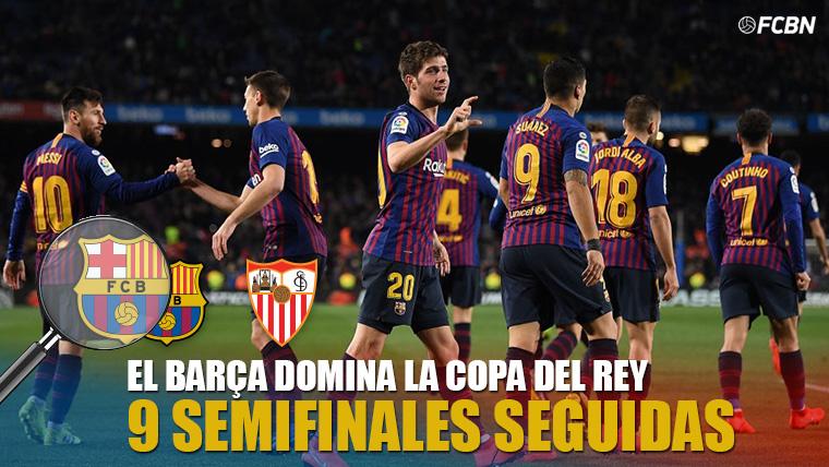 El FC Barcelona, celebrando uno de los goles contra el Sevilla