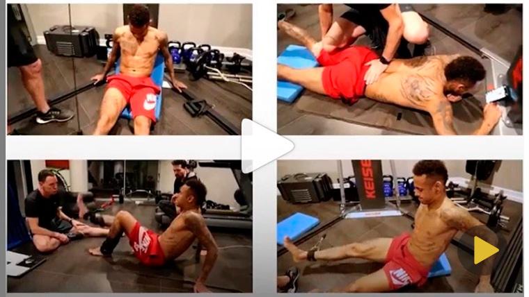 Neymar, in the gymnasium working to leave backwards his injury