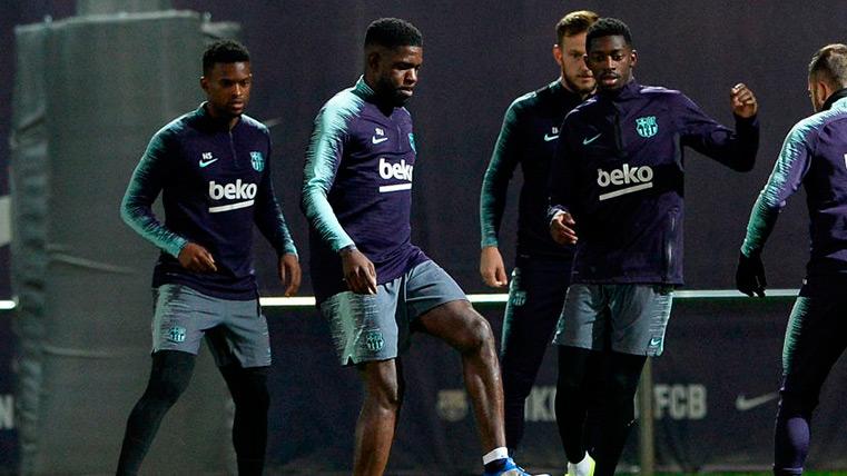 Umtiti In a training with the FC Barcelona