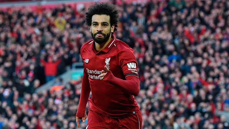 Mo Salah celebra un gol del Liverpool