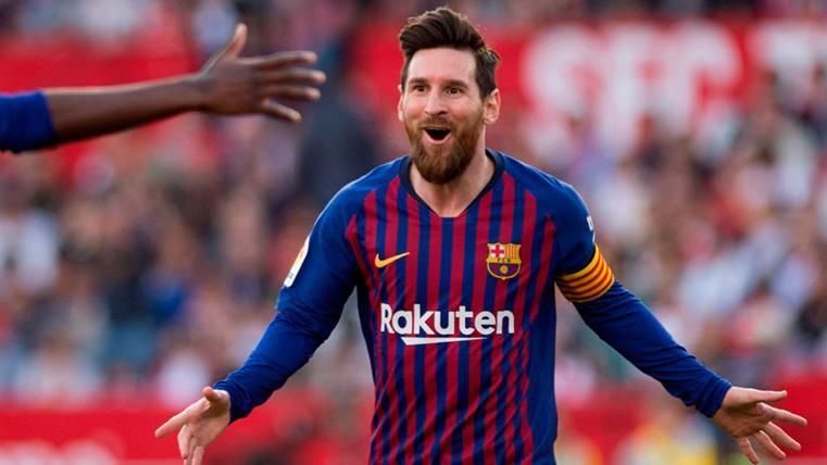Leo Messi celebra un gol contra el Sevilla