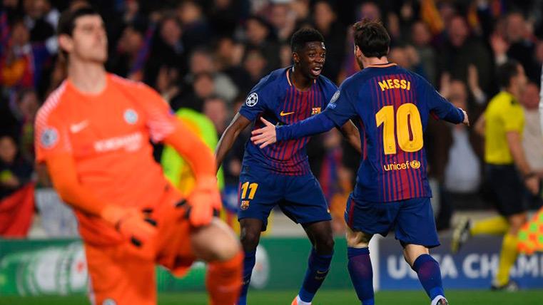 Messi celebrates the goal that put him to Chelsea in the Champions 2017-2018