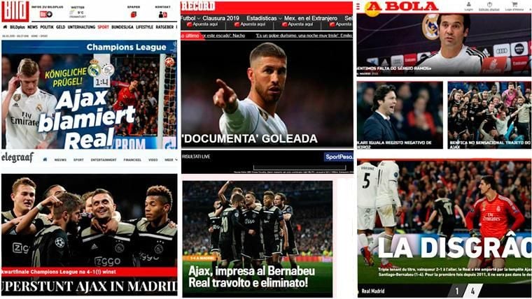 Covers of press after the disaster of the Real Madrid against the Ajax