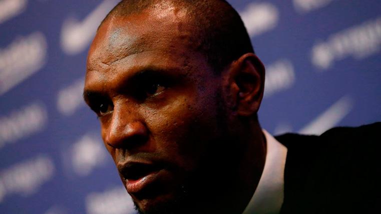 Eric Abidal in a press conference with the Barça