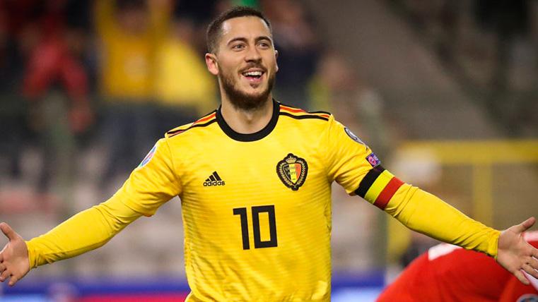 Eden Hazard celebrates a goal with Belgium