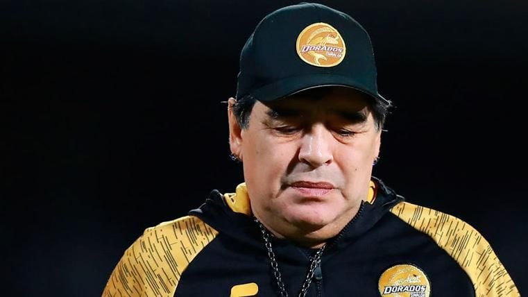 Maradona en un entrenamiento con el Dorados de Sinaloa