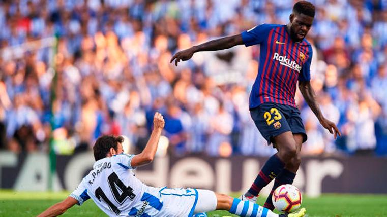 Samuel Umtiti, during a party with the Barça in front of the Real Sociedad