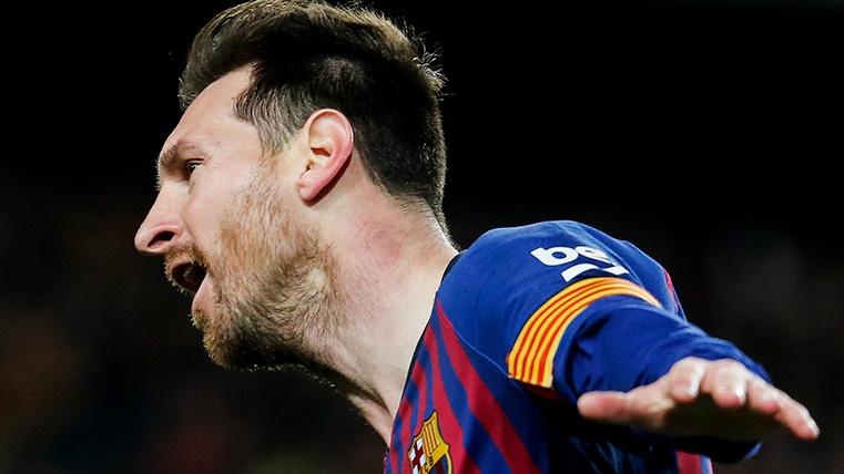 Leo Messi celebra su gol contra el Atlético