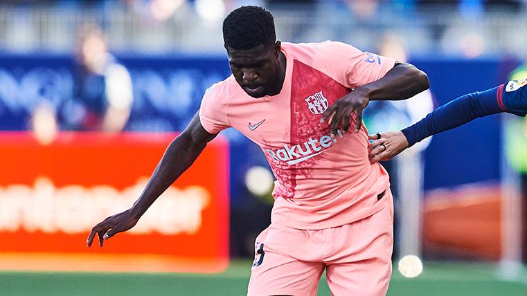 Umtiti en el partido contra el Huesca