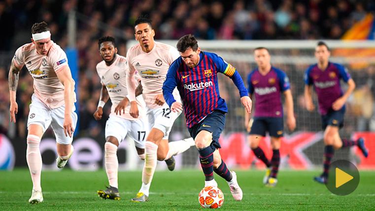 Leo Messi, midiéndose a Phil Jones en un carrerón