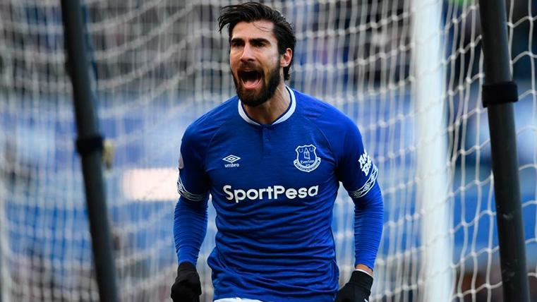 André Gomes celebra un gol con el Everton