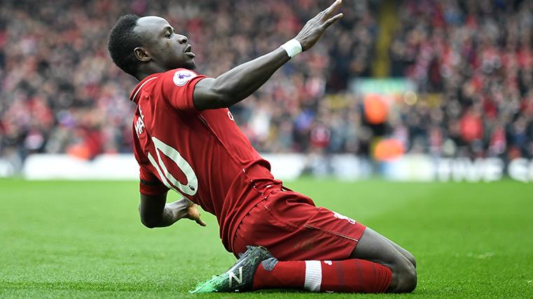 Sadio Mané, celebrating a marked goal with the Liverpool