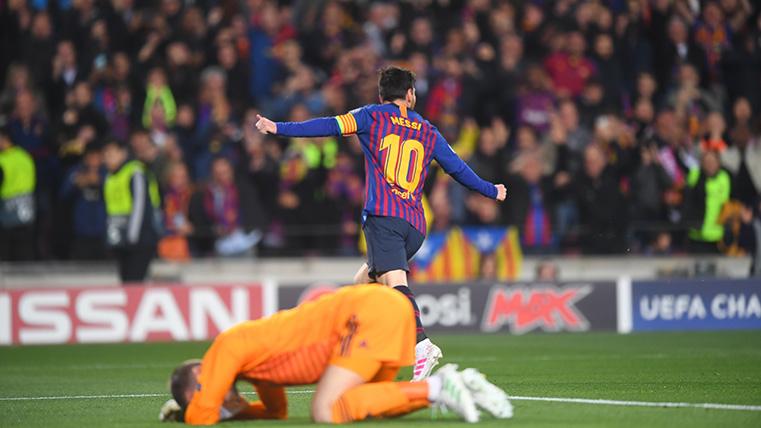 Leo Messi, celebrando un gol marcado esta temporada con el Barça