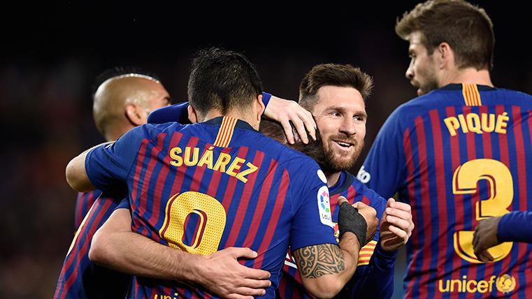 El FC Barcelona, celebrando un gol marcado en LaLiga Santander