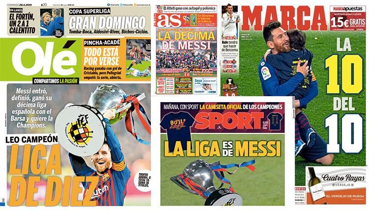 Distintas portadas internacionales dedicadas al alirón liguero del FC Barcelona