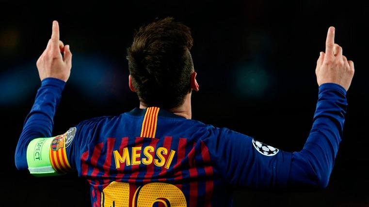 Leo Messi celebrates his goal against the Lyon