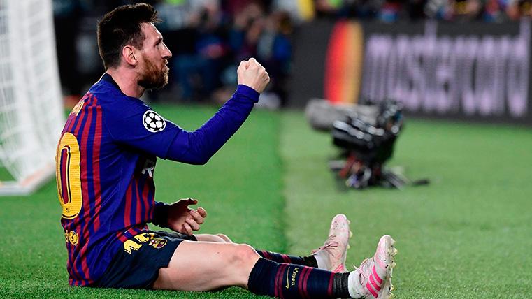 Leo Messi celebrates a goal against the Liverpool