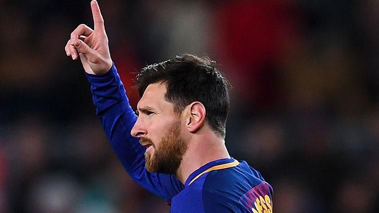 Leo Messi celebrates a goal with the FC Barcelona
