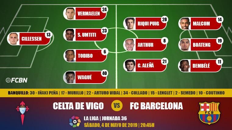 Alineación del FC Barcelona contra el Celta de Vigo en Balaídos