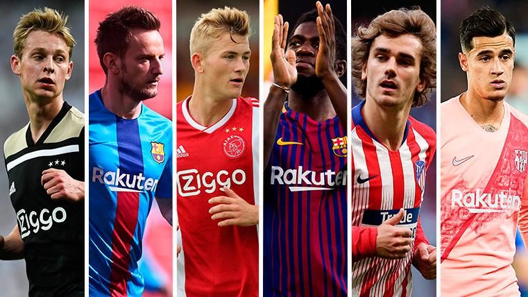 Of Jong, Rakitic, Of Ligt, Umtiti, Griezmann and Coutinho, of left to right