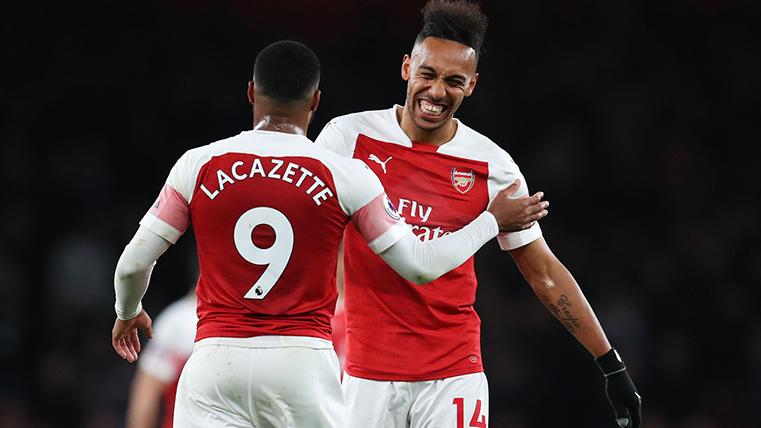 Aubameyang And Lacazette, celebrating a goal with the Arsenal