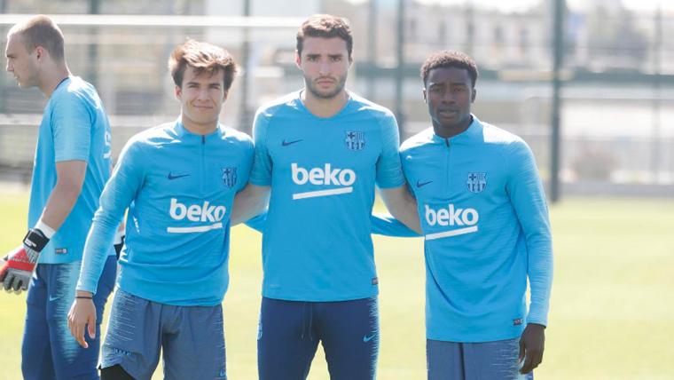 Riqui Puig, Abel Ruiz y Moussa Wagué en un entrenamiento del Barcelona | FCB