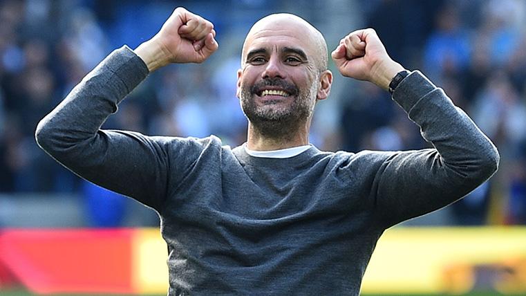 Pep Guardiola celebrates a triumph with the Manchester City