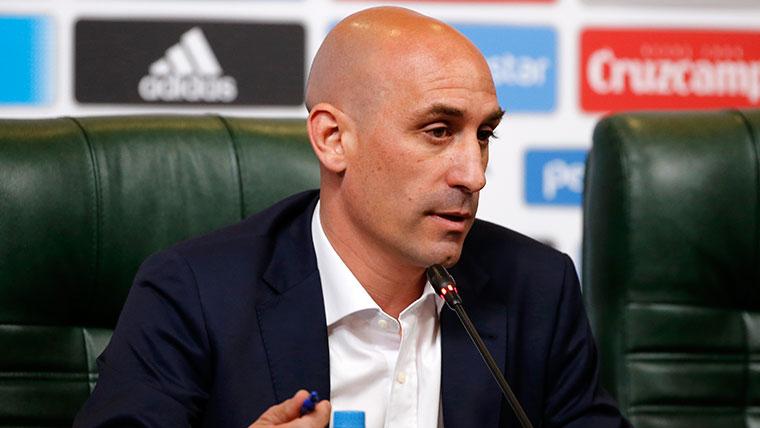 The president Luis Rubiales in an act of the RFEF