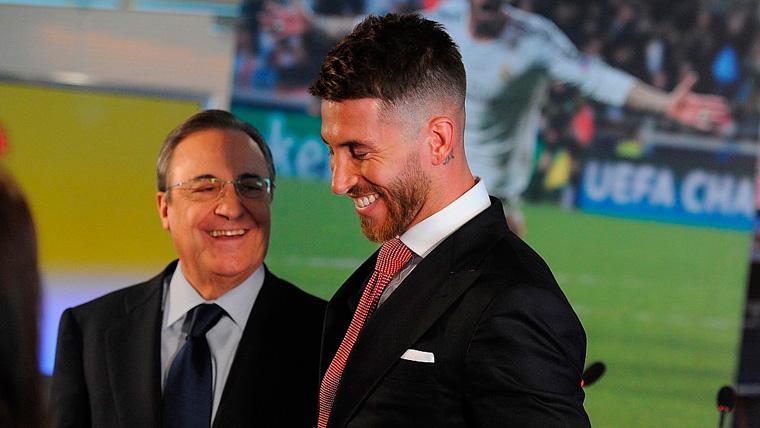 Florentino Pérez y Sergio Ramos en un acto del Real Madrid