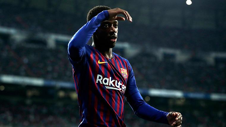 Ousmane Dembélé, celebrating a goal with the FC Barcelona
