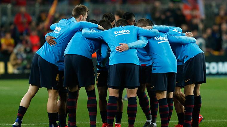 The FC Barcelona, heating before a party this last season 2018-19