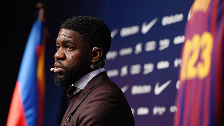 Samuel Umtiti, during an act of renewal with the FC Barcelona