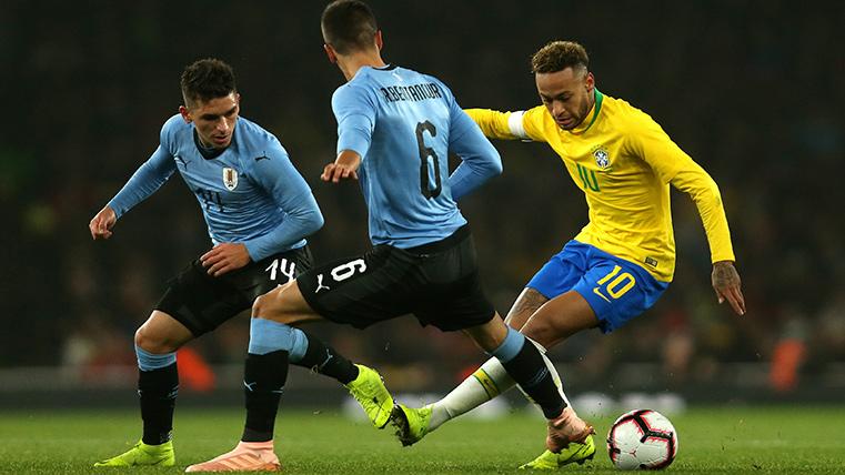 Neymar Jr, during a party against the selection of Uruguay