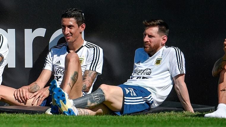 Di María y Messi en el entrenamiento de Argentina