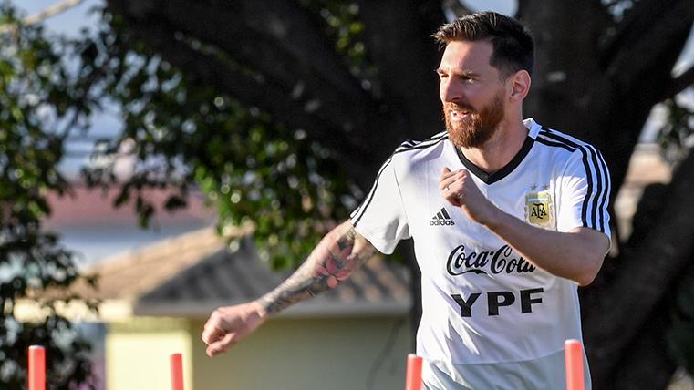 Leo Messi, during a training with the selection of Argentina