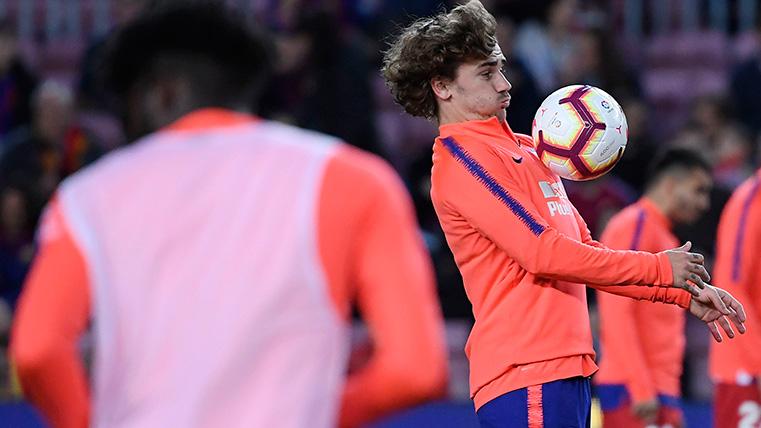 Antoine Griezmann, during a warming before playing against the Barça