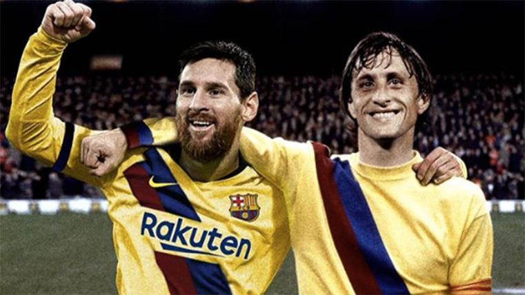 Leo Messi and Johan Cruyff, together in a photographic setting