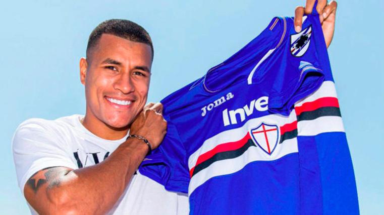 Jeison Murillo, posando con la camiseta de la Sampdoria
