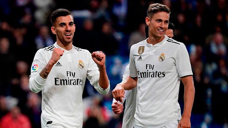 Dani Ceballos y Marcos Llorente celebran un gol del Real Madrid