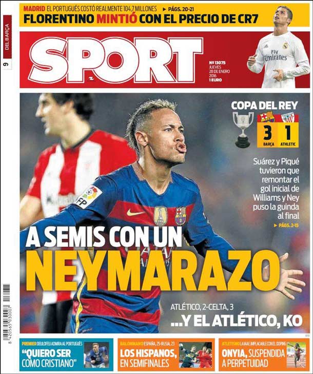 Cover of the newspaper sport, Thursday 28 January 2016